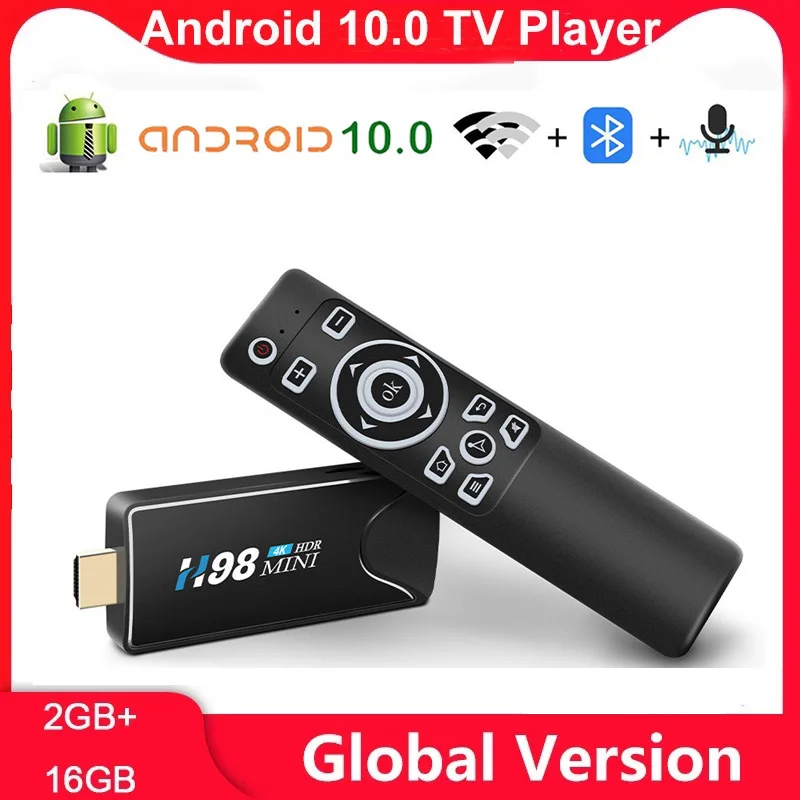 New H98 Mini 4K Tv Dongle Android 10.0 HDR H.265 Ram 2GB Rom 16GB Bluetooth 4.0 Miracast TV Stick  For DLNA For AirPlay Mini Pc