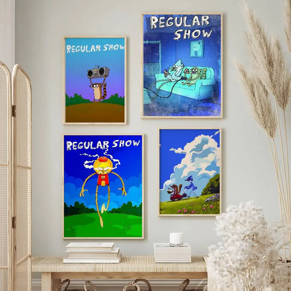 Funny Cartoon Regular Show Posters Premium Self-Adhesive No Residue Wall Sticker for Home Office Bar Decor