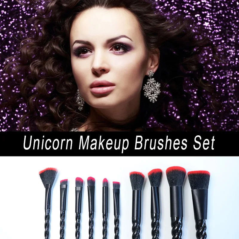 10Pcs Black Sprial Unicorn Makeup Brushes Set Foundation Blending Powder Eye shadow Makeup Brushes Cosmetic Beauty Make Up Tools