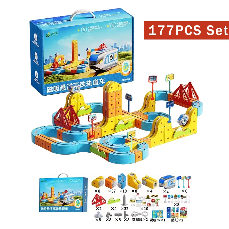 مجموعة قطار المسار المغناطيسي الكهربائي للأطفال لعبة مونتيسوري لتقوم بها بنفسك مسارات البناء المغناطيسية غير التحكم عن بعد نموذج تعلم السيارة