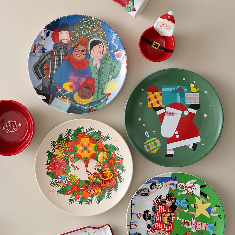 

Santa Claus plates,ceramic plates,Christmas illustrations decorative plates,Christmas tableware Xmas Presents for Family Friends