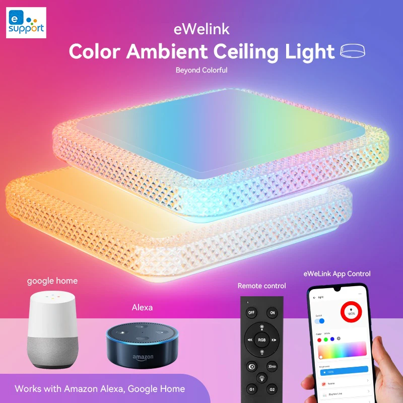 

Smart Remote Control WiFi Ceiling Light Music Sync, eWelink APP Scene light, Alexa Google Home Voice Control, Dimmable Light