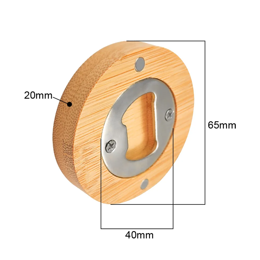 20 Pack 2 in 1 Sublimation Blank Bamboo Bottle Opener+ Refrigerator Magnet,Round Wooden Stainless Steel Table Opener