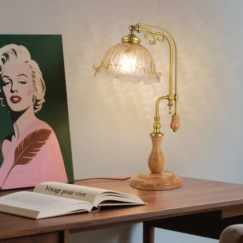 Study bedroom bedside adjustable angle retro desk lamp medium antique solid wood living room decorative atmosphere  lamp