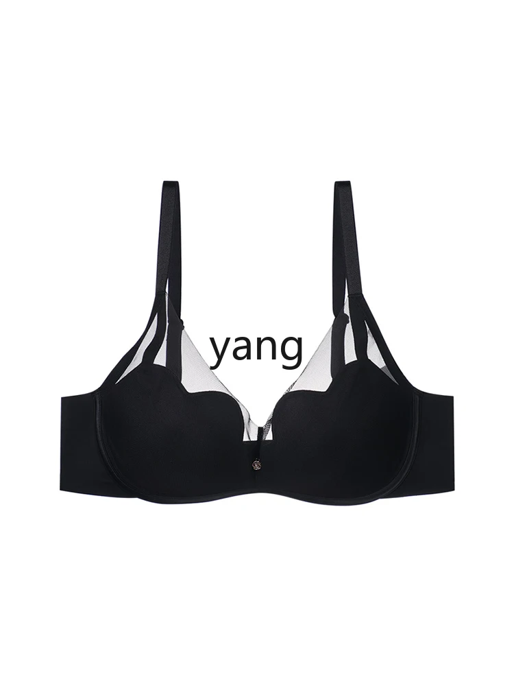 LMM small chest shows big thick cup no steel ring bra women's mesh gathering underwear