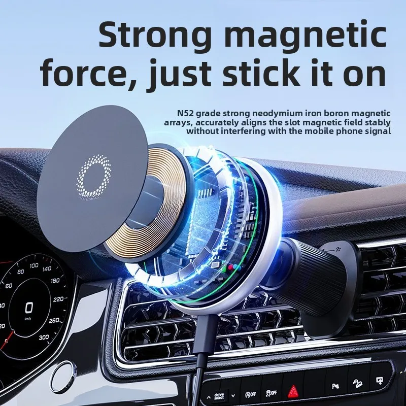 T50 車用磁気電話ホルダー - 15W 高速ワイヤレス充電器、MagSafe 対応、強力なマグネットカーマウント、エアベント/ダッシュボードホルダー