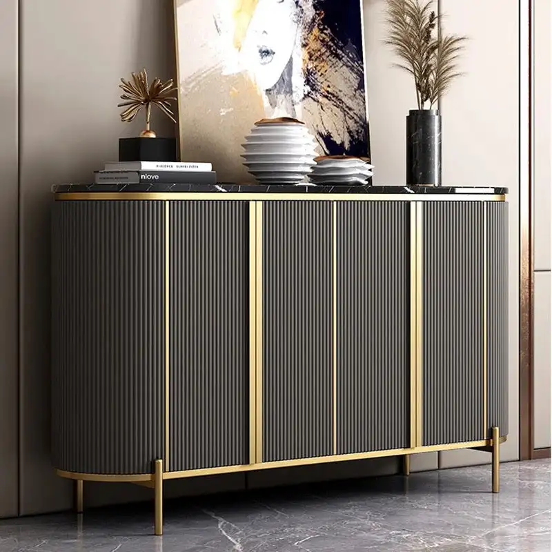 Credenza per camera Marmo nero Acciaio inossidabile Fattoria Soggiorno Buffet Cucina moderna