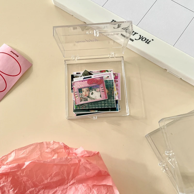 Transparent Photo Storage Box Mini Photo Memo Sheets Storage Box Photocard Holder Card Holder Korean Ins Stationery
