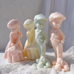 Girl and Boy Candle Mold Modern Home Desk Decor Statue Silicone Mold Nordic Flower Lady Sculpture Wax Mould Female Figure Art