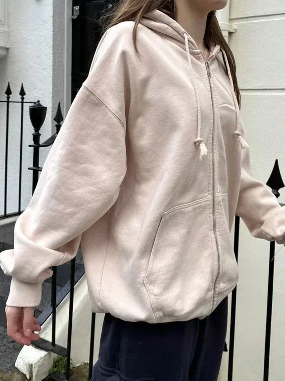 Women Solid Simple Cotton Loose Hoodie Autumn Long Sleeve Pocket Drawstring Hooded Sweatshirt Streetwear Sweet Oversized Tops