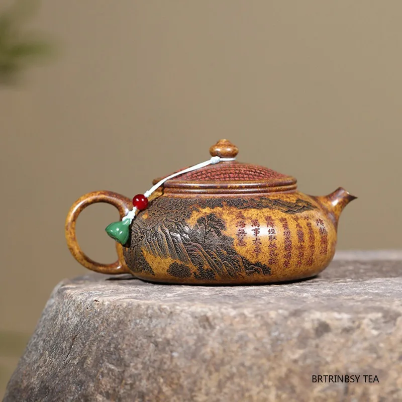 التقليد ييشينغ الأرجواني الطين إبريق الشاي اليدوية التنين النمر نمط براد شاي غلاية التجميل المنزلية الصينية Zisha طقم شاي 290 مللي #2