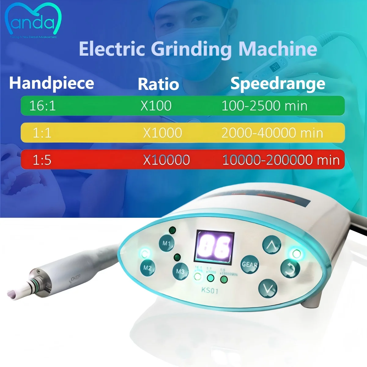 

MANDA Стоматологический клинический бесщеточный светодиодный электрический микромотор работает с 1:5 1:1 16:1 светодиодный угловой стоматологический низкоскоростной электрический