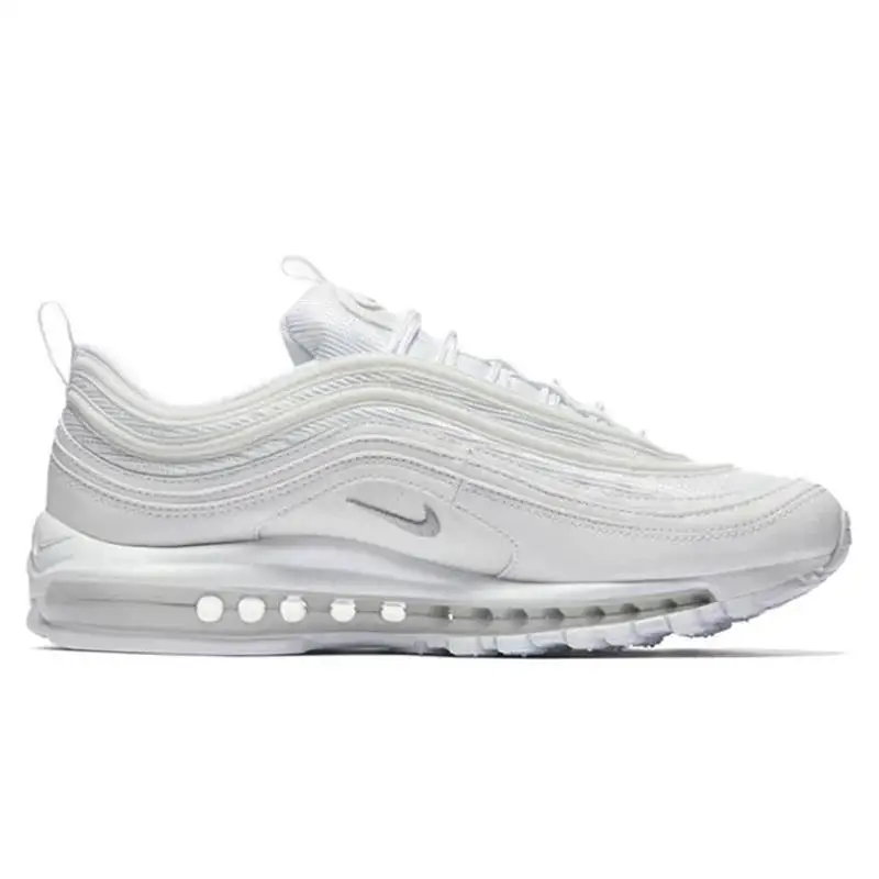 Nike Air Max 97 Triple White Wolf Grey Running Shoes for Men and Women Silver Vintage Classic Wear-resistant Unisex