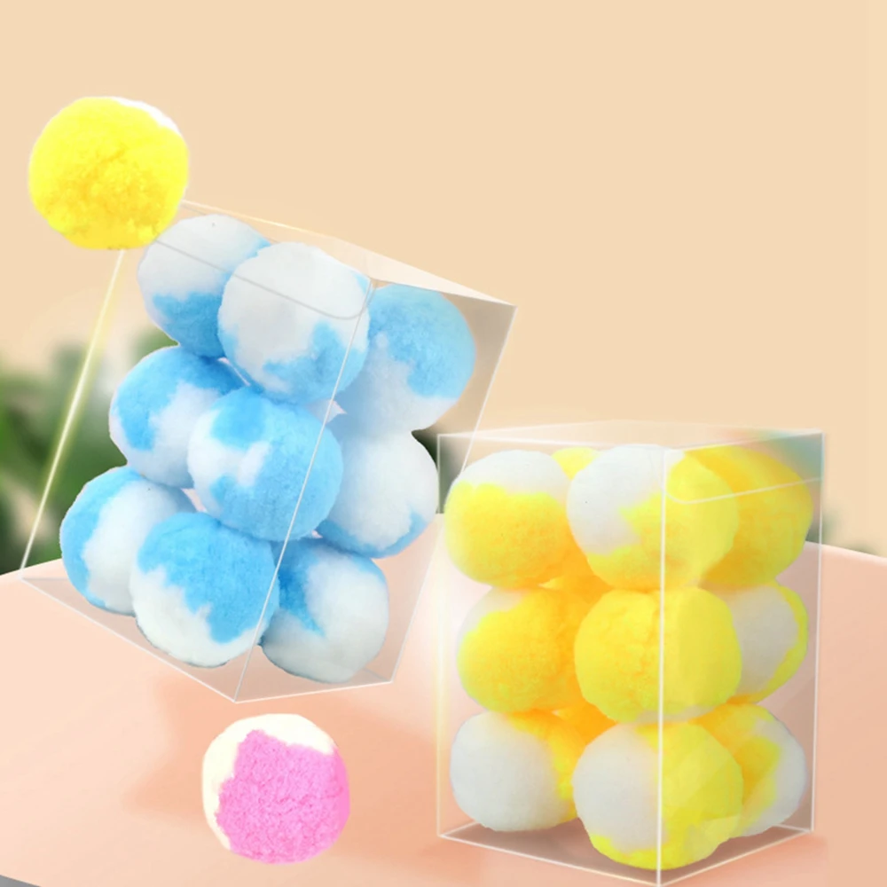 12PCS 4.5cm Cat Toy Balls Soft Kitten Pompom Toys Interactive Fur Pompon Ball for Craft DIY Creative Crafts Decorations