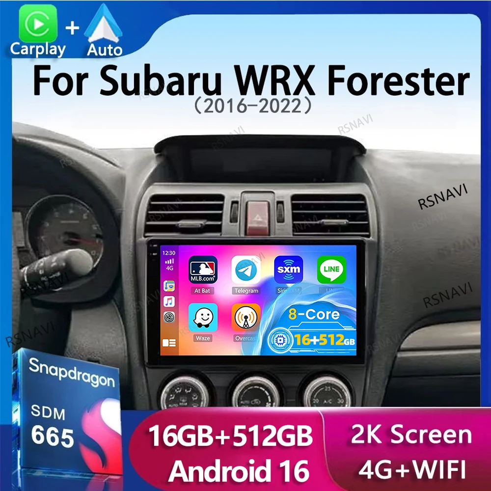 Android 16 Carplay Car Radio For Subaru WRX Forester 4 SJ 2016 2017 2018 - 2022 Navigation GPS Multimedia Player wifi+4G BT DSP