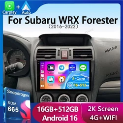 Android 16 Carplay Car Radio For Subaru WRX Forester 4 SJ 2016 2017 2018 - 2022 Navigation GPS Multimedia Player wifi+4G BT DSP