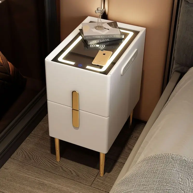 

White Minimalist Night Table Metal Nordic Modern Luxury Gold Nightstands Drawers Storage Mesitas De Noche Furniture for Bedroom