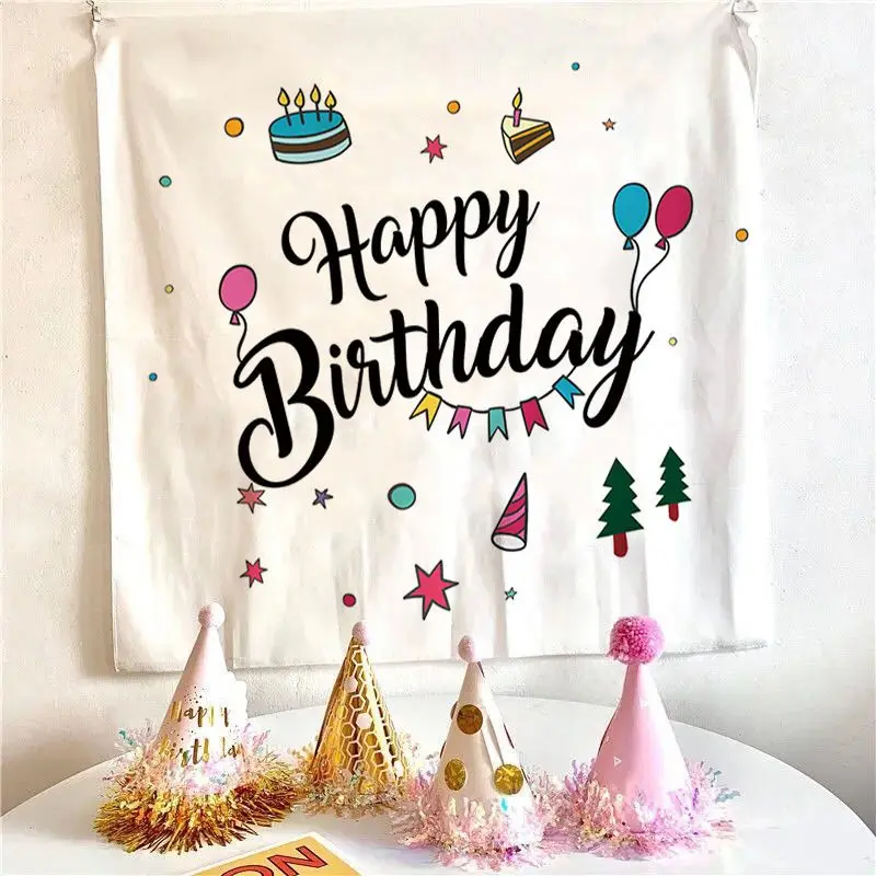 VIKAMA Colorful Balloon Birthday Background Hanging Cloth Happy Birthday Party Decoration Tapestry Wall Decoration Room Decor