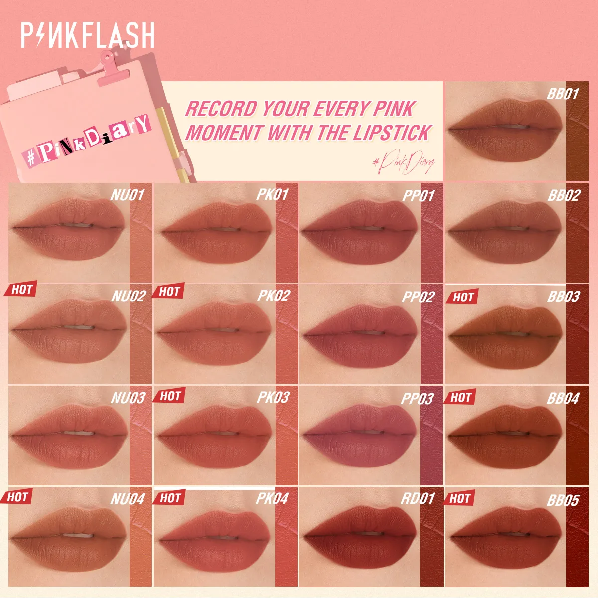 PINKFLASH Matte Velvet Liquid Lipstick Waterproof Long-lasting High Pigment Lip Glosses Moisturizing Lip Tints Makeup Cosmetics