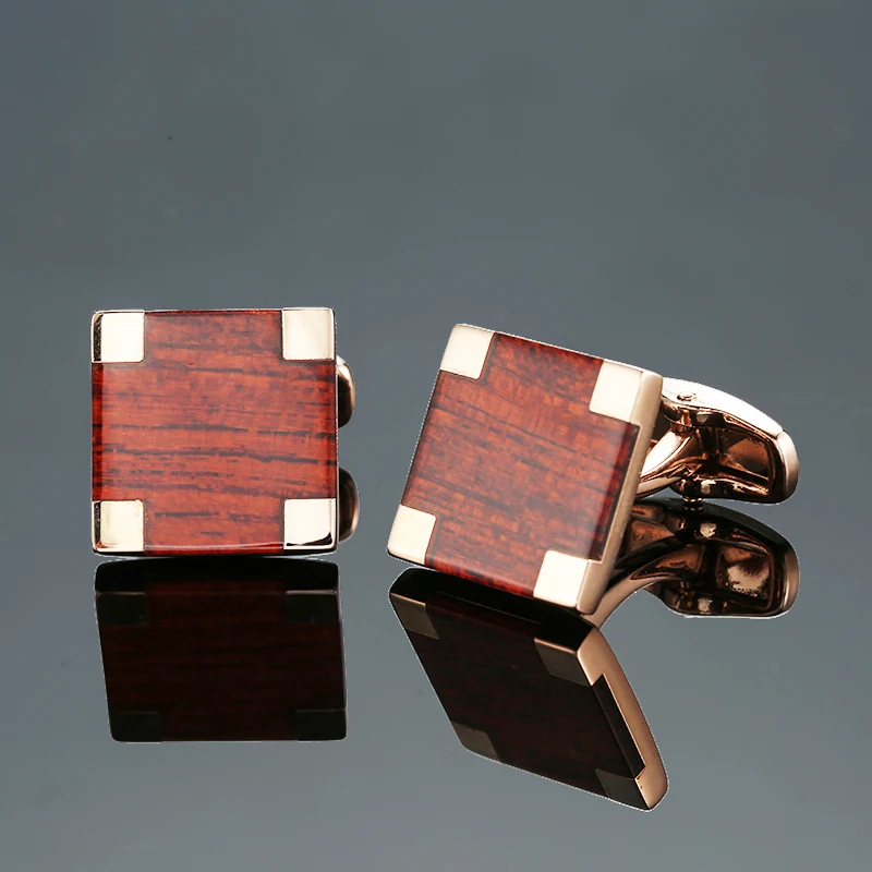 Men's French shirt cufflinks copper material square wood grain design cufflinks fashion clothing accessories wholesale