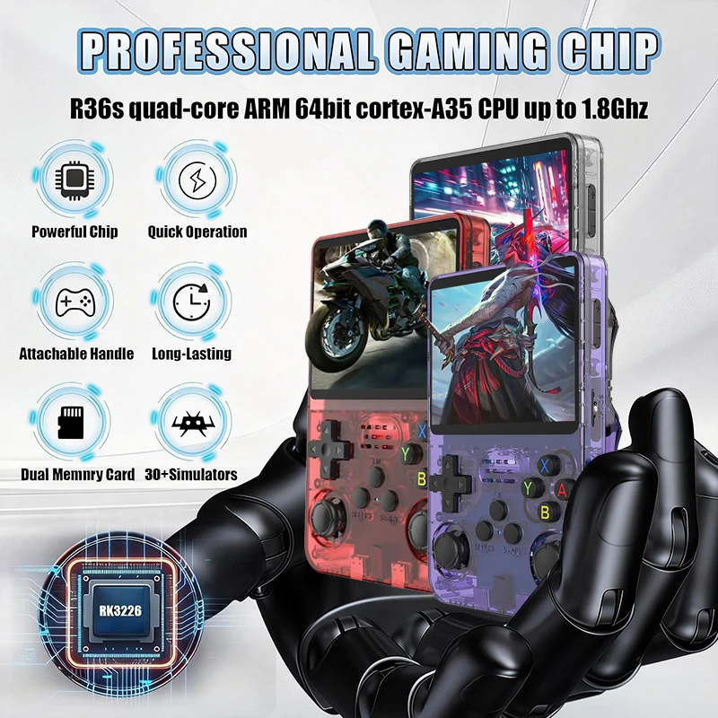 

Новая игровая консоль R36S в ретро-стиле, портативная игровая приставка, портативная консоль с IPS-экраном 8K Ultra HD, 3D-игры, большой объем памяти 128 ГБ.