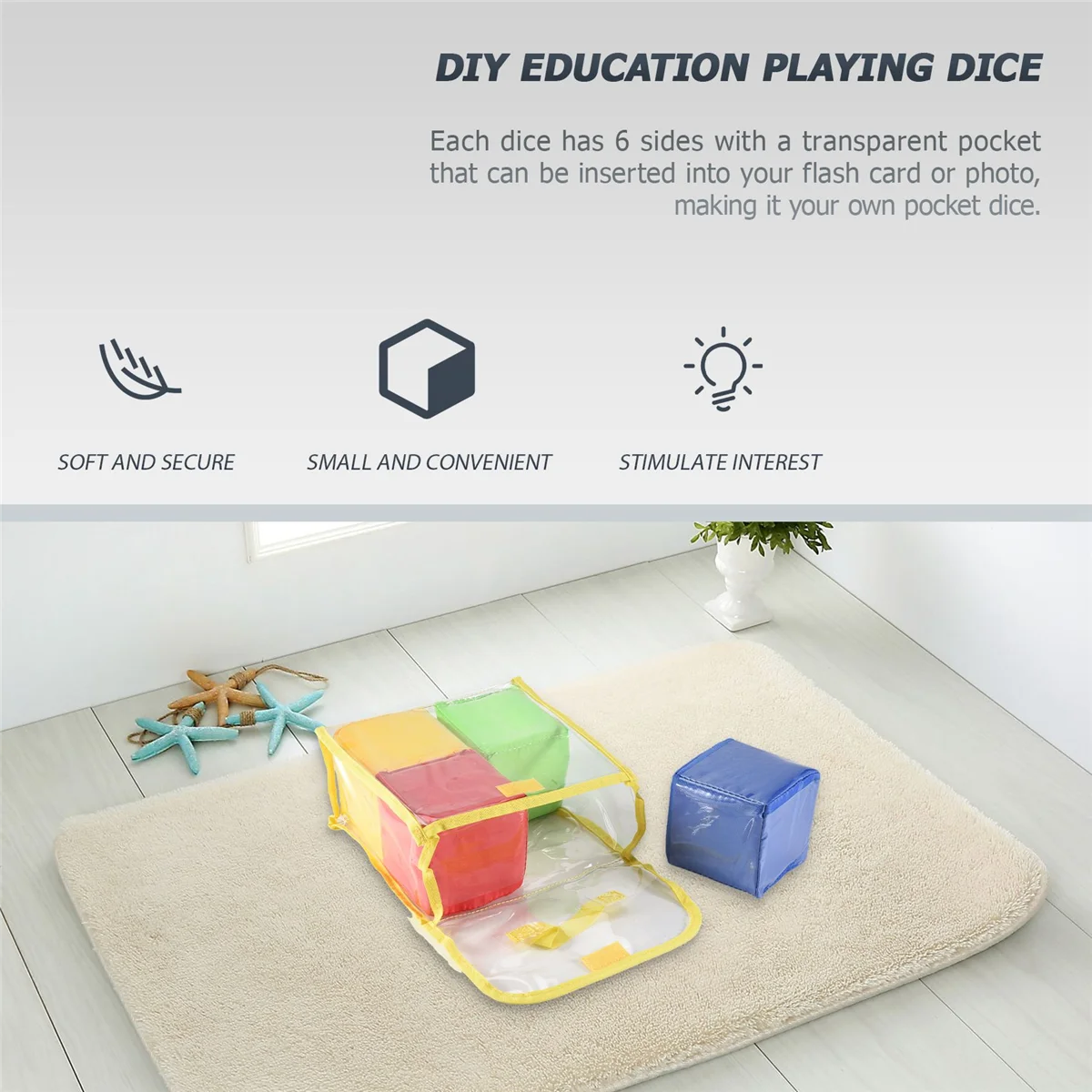 

DIY Educational Playing Dice, Pocket Squares,Photo Pocket Foam Stacking Blocks,Pocket Cubes for Teaching - Set of 4