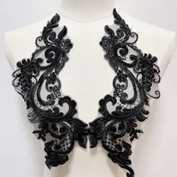 1 Pair Black Flat Beaded Lace Applique Embroidery Mesh Embroidery Wedding Dress Headdress Skirt Wedding Shoes diy Accesso