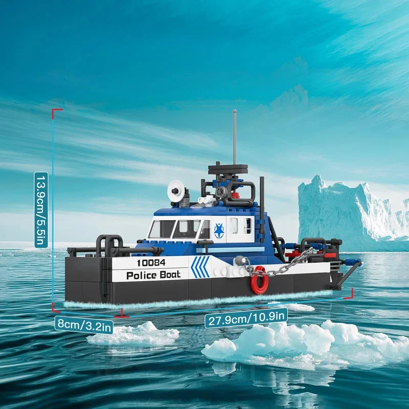 

MOULD KING 413PCS Multi Functional Police Boat Building Blocks Model Ship Law Enforcement Vessel Bricks Toy for Kids Adults Gift