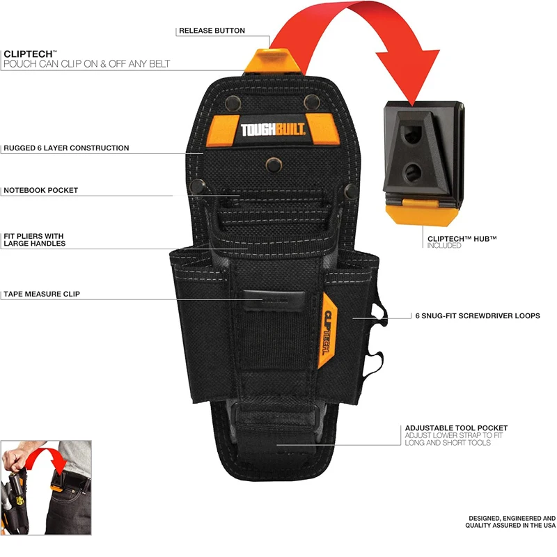 TOUGHBUILT TB-CT-36-M7 TB-CT-36-L7 7-Pocket Pouch Medium Large Rugged 6-Layer Construction Durable Storage ToolBag