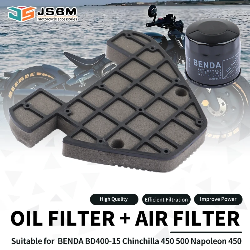 JSBM Motorcycle Accessories Air Filter Oil Filters For BENDA BD400-15 Chinchilla 450 500 Napoleon 450 Engine Intake Cleaner