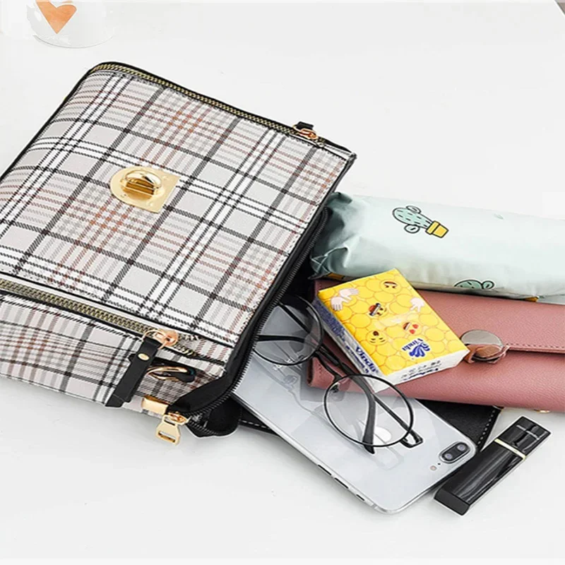 2024 Korean Version Small Square Bag Women\'s New Trendy Fashion Single Shoulder Crossbody Bag Grid Pattern Small Square Bag