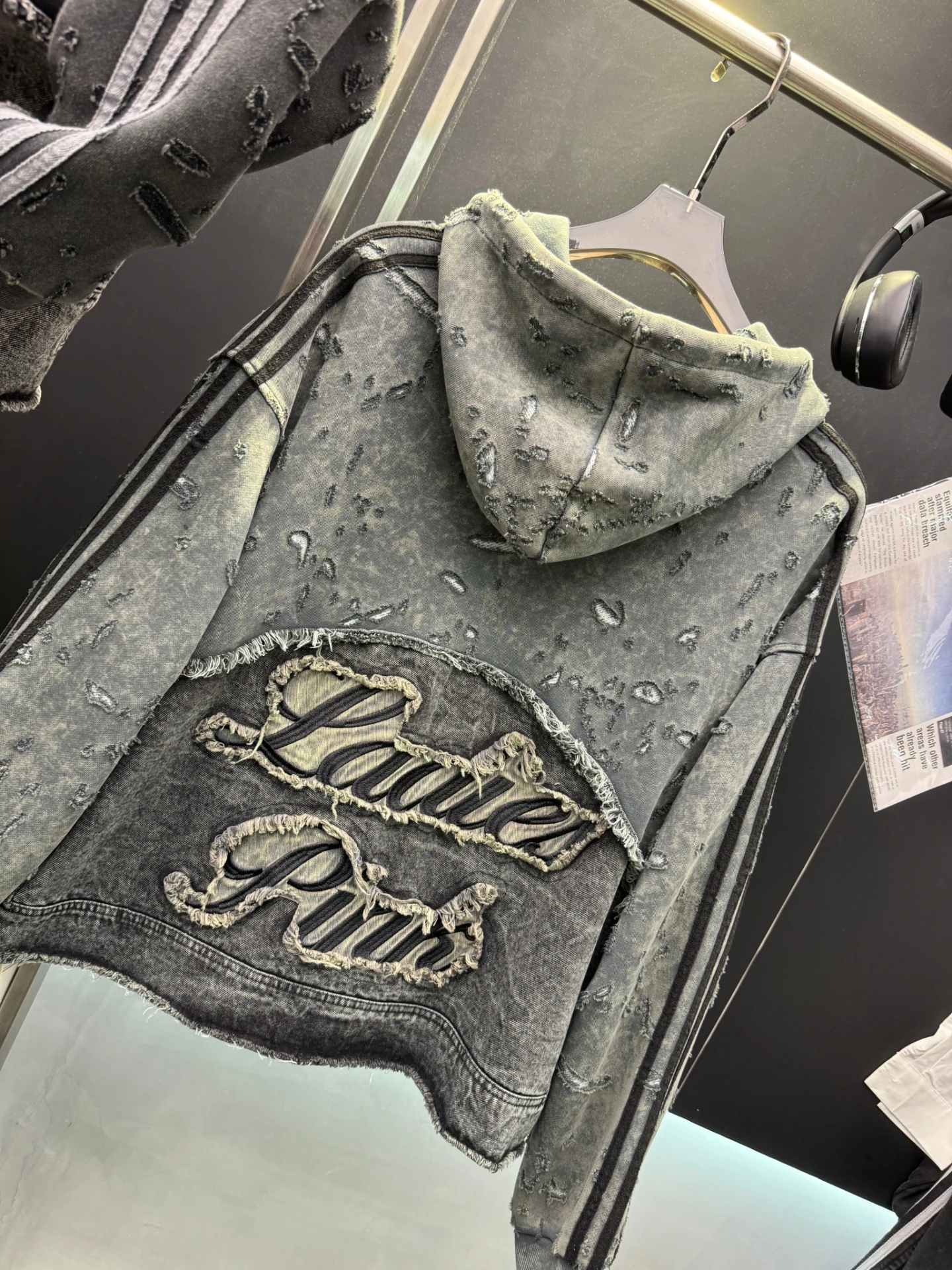European Style Hoodies Women 2025 Autumn New Ripped Patchwork Denim Embroidered Cardigan Hooded Sweatshirt Jacket for Women