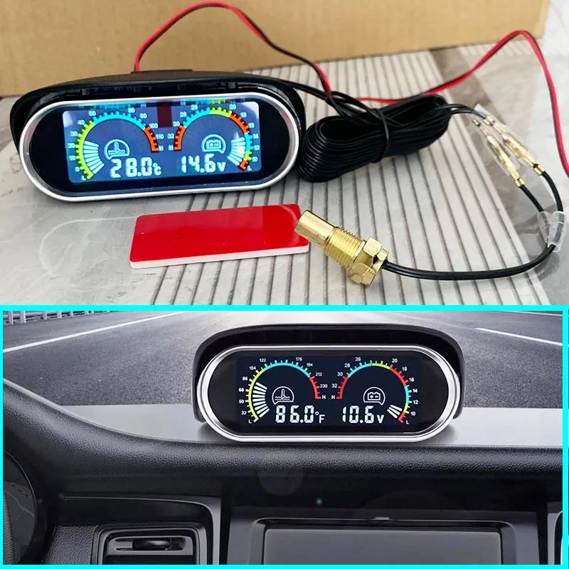 LED Digital 2in1 Car Truck Engine Temperature And Voltage Gauge Meter Overheat Alarm 12V/24V Water Temp Gauge Voltmeter