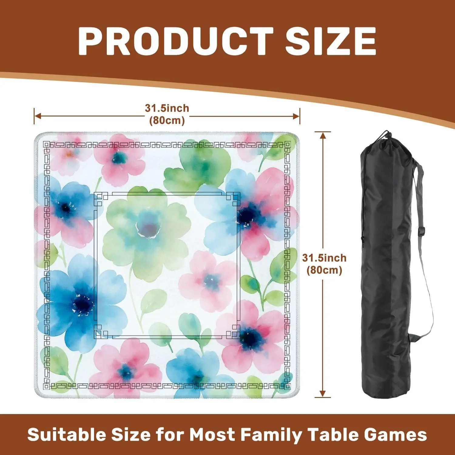 Neoprene Luxury Mahjong Mat 3mm 31.5 Inch Abstract Bloom Flower Grunge Texture Non Slip Noise Reduction for Mahjong Poker