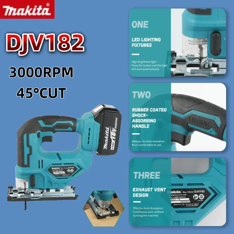 마키타 DJV182 무선 배럴 핸들 직소 브러시리스 340W 직소 전기톱 목재/플라스틱/금속 절단 공구용