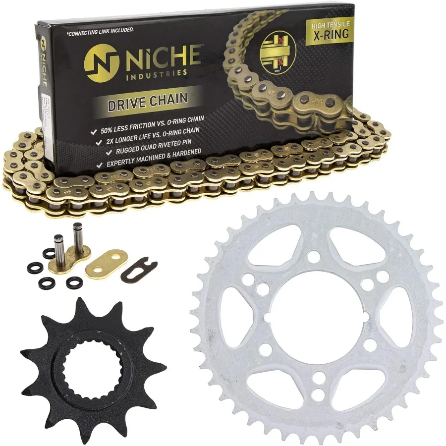 

NICHE Drive Sprocket Chain Combo for Polaris Trail Boss 325 2x4 Front 11 Rear 42 Tooth 520VX XRing 80 Links Ideal for OffRoad T