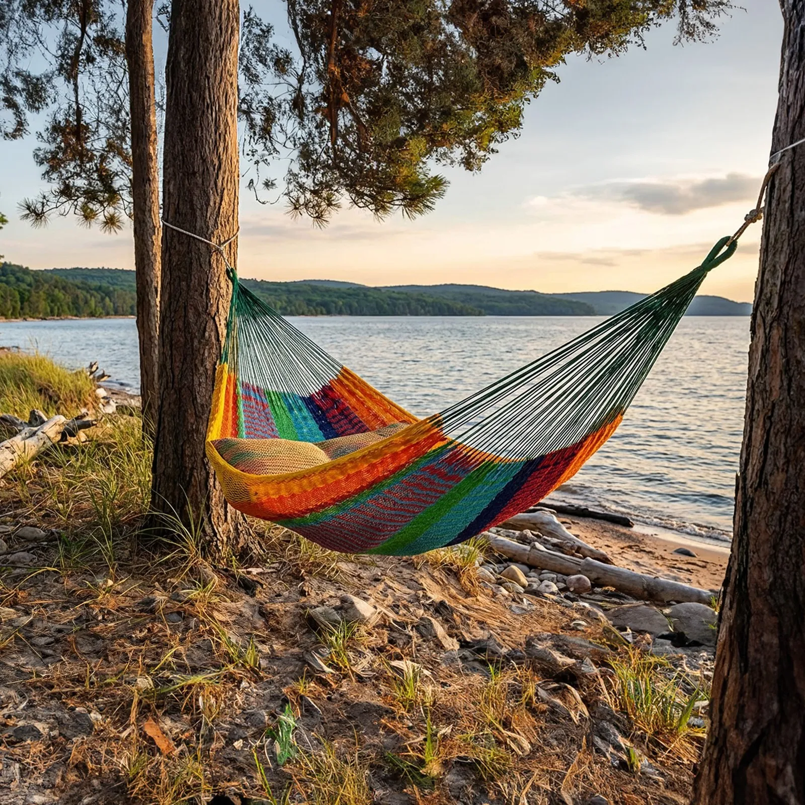 

2-Person Cotton and Nylon Woven Fabric Hammock - Multi-Color by Sunnydaze