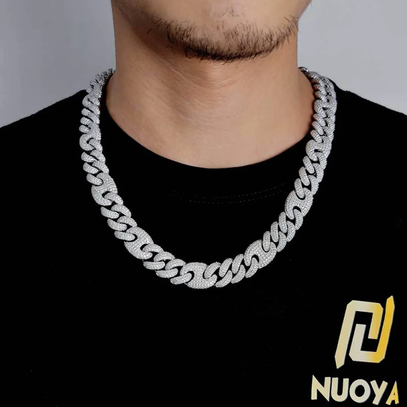 European hip hop15mmThree to One Pig Nose Bubble Cuban Link Chain Fashion Brand Men's Zircon Necklace Ornament Wholesale