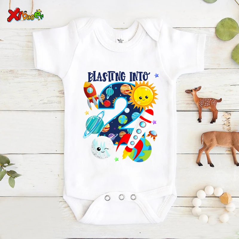 New Born Baby Boys Onesie First Birthday Party Matching Outfits 1st Universe Planet Space 2th Old Toddler Baby One Baby Bodysuit