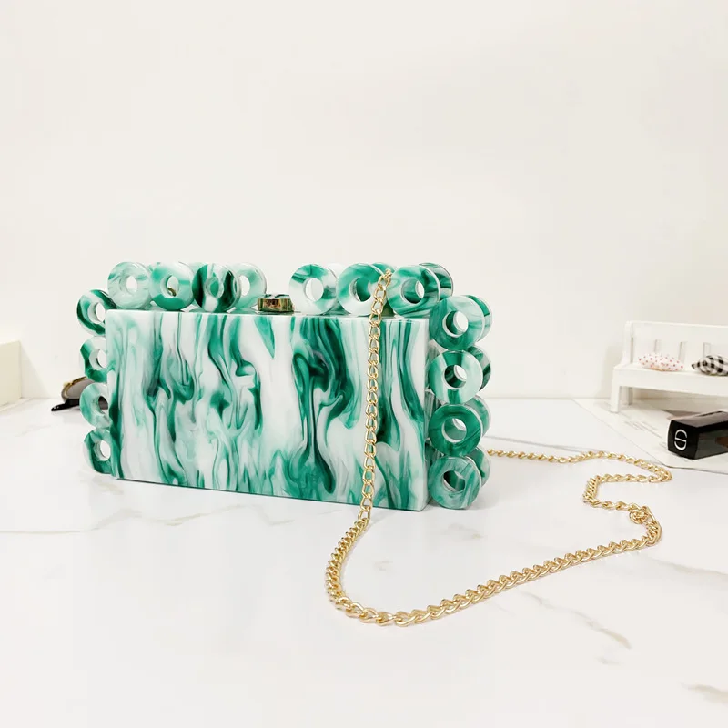 

Acrylic Evening Bag For Women Shoulder Crossbody Bag Colorful Marbled Circle Box Bag Vintage Party Clutch Wedding Dinner Bags