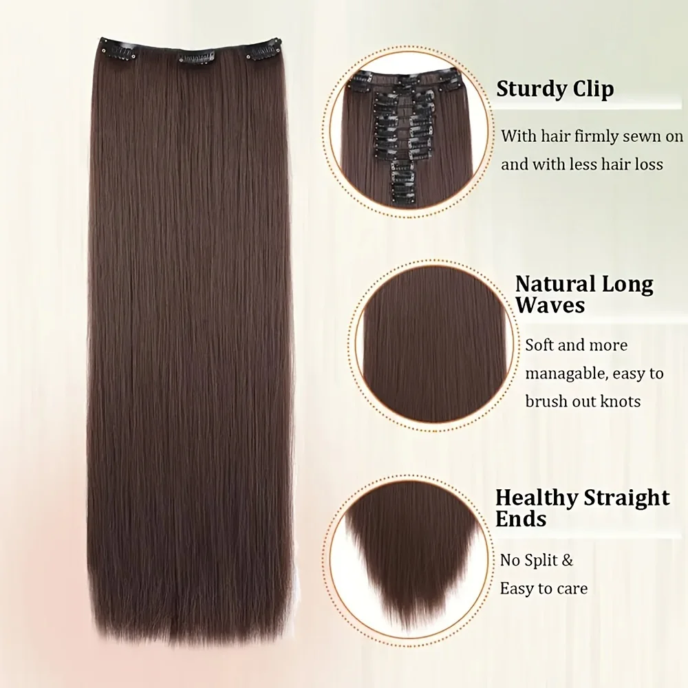 12 Stks/set 22Inch Bot Rechte Clip In Hair Extension Synthetische Pruik 22-Clips On Extensions Nep Haarstuk Voor Elegantie Vrouwen Pruik