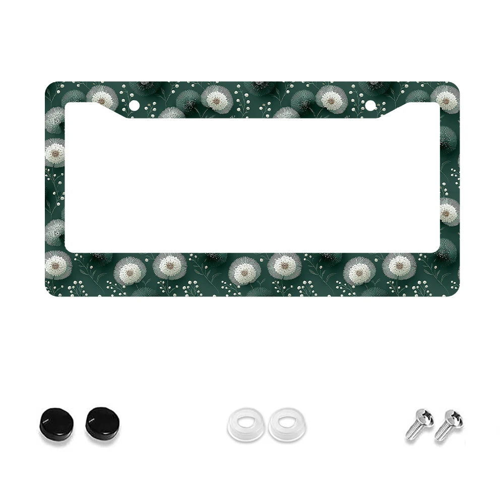 

1pc Green Color Floral Pattern 2 Hole License Plate Frame Aluminum Material 6x12 Inches with Screw Set Retro Novelty Car Decora