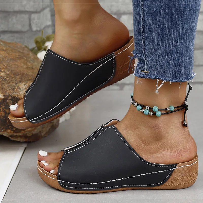 Women Sandals Wedge Heels Sandalias Mujer New Slip On Summer Shoes Women Wedges Slippers Summer Footwear Female Heeled Shoes