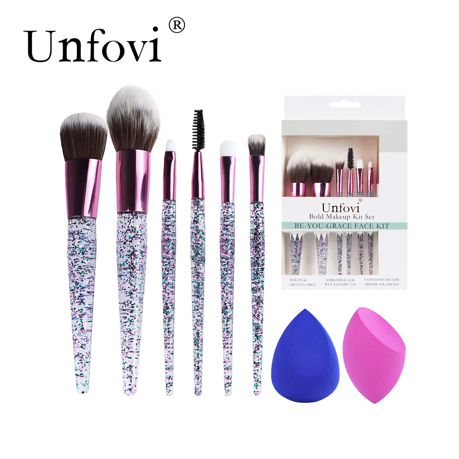 

Glitter Crystal Makeup Brush Set 6PCS Foundation Concealer Eye Shadow Eyeliner Blush Lip Blending Synthetic Brushes Tools Kit