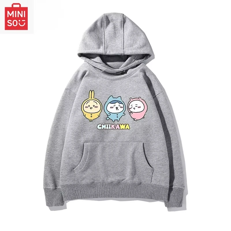 Miniso Kawaii Chiikawa Momonga с принтом для мужчин и женщин, толстовка с капюшоном, осенне-зимний уличный повседневный удобный пуловер, одежда