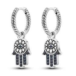 Black Awn Classic Silver Color Round Black Trendy Spinel Engagement Hoop Earrings for Women Jewelry Bijoux I303