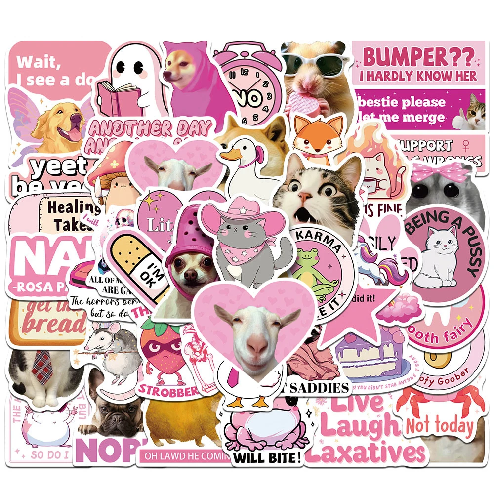 

10/30/50pcs Creative Pink Funny Meme Stickers Kawaii Cartoon Animal Decal Water Bottle Phone Notebook Cute PVC Sticker Wholesale