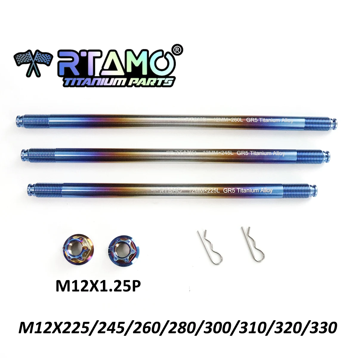 RTAMO Gr5 Titanachse M12X 225–330 mm M12 Mutter mit Clips TC4 vorne hinten Welle für Motorrad-Radachse – Detail 2