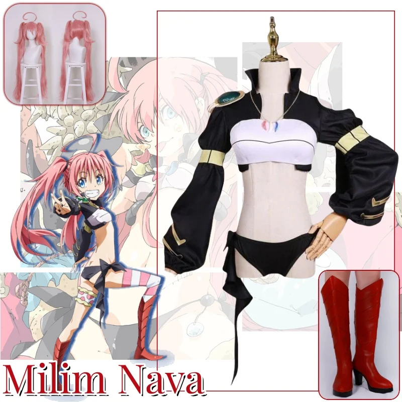 

Milim Nava Anime That Time I Got Reincarnated As A Slime Cosplay Costume Wig Shoes Women Sexy Bikini Underpants Party Carnival