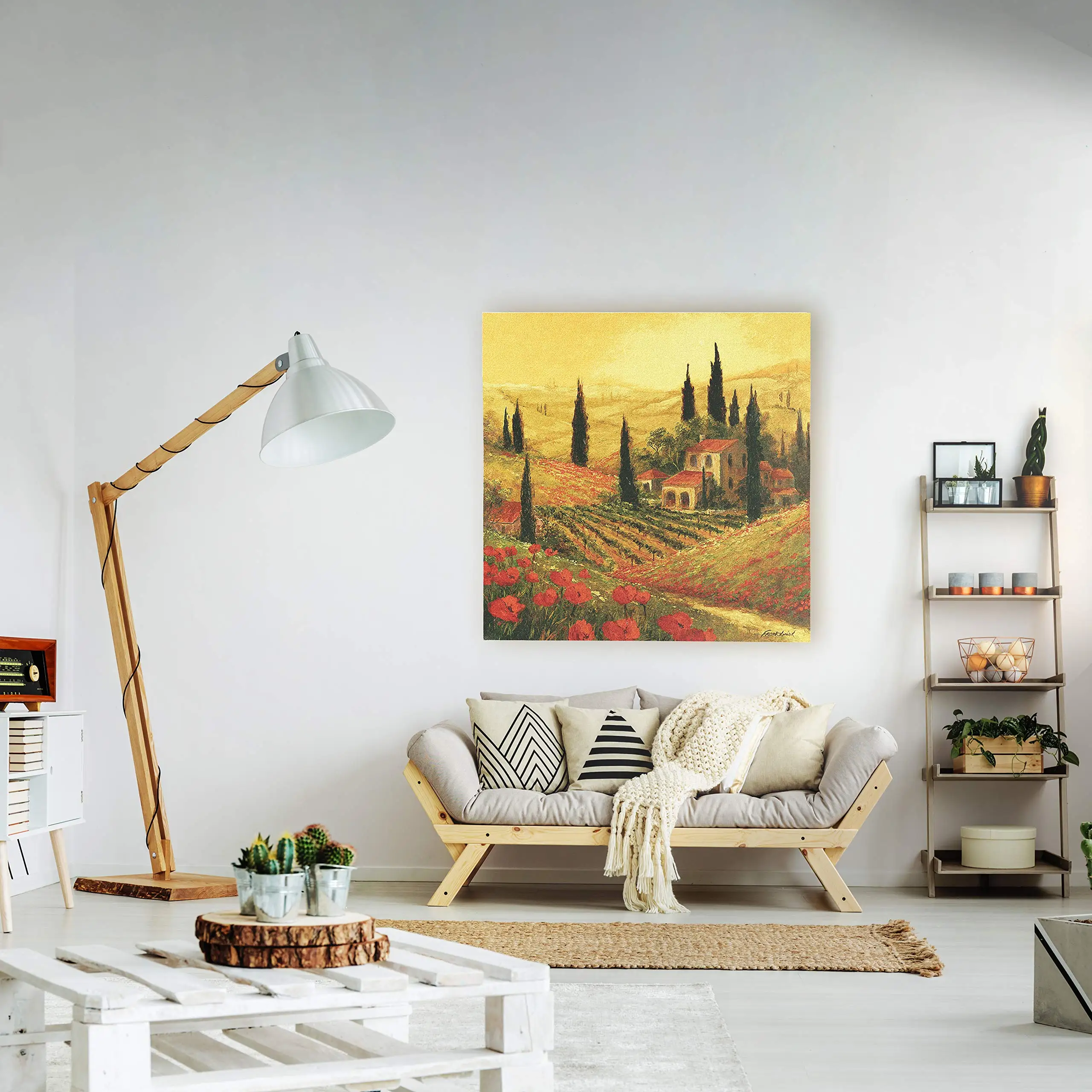 Poppies of Toscano | Woven Tapestry Wall Art Hanging | Golden Italian Sunset over Vineyard Hillsides | 100% Cotton USA